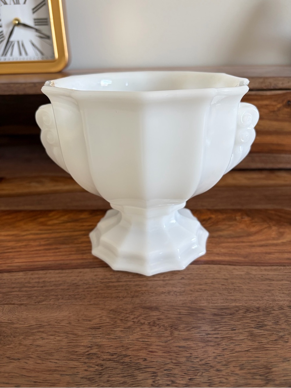 Vintage E.O. BRODY Milk
Glass Footed Vase MCM